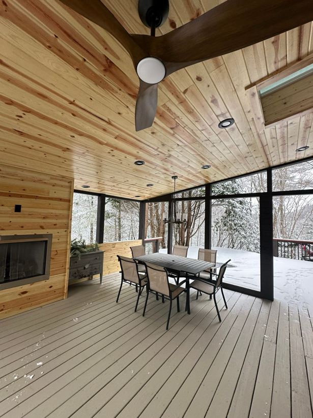 Screened Porch by Mountain Fence and Deck