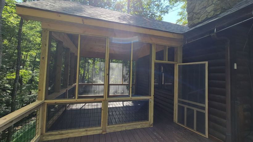 Screened Porch by Mountain Fence and Deck